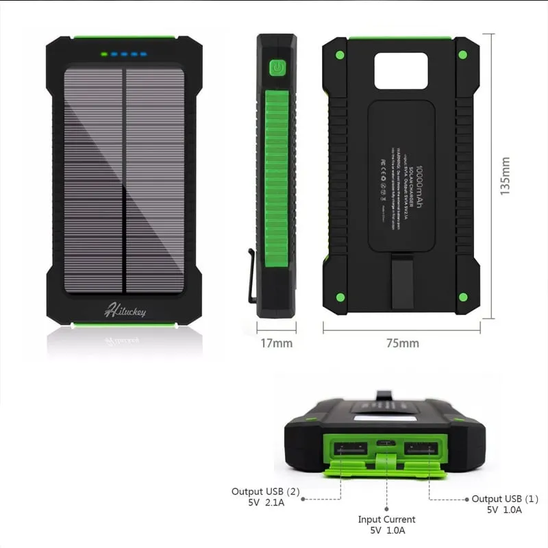 10,000mAH Water Resistant / Shockproof Solar Dual-USB Charger and LED Light Stealth Angel Survival