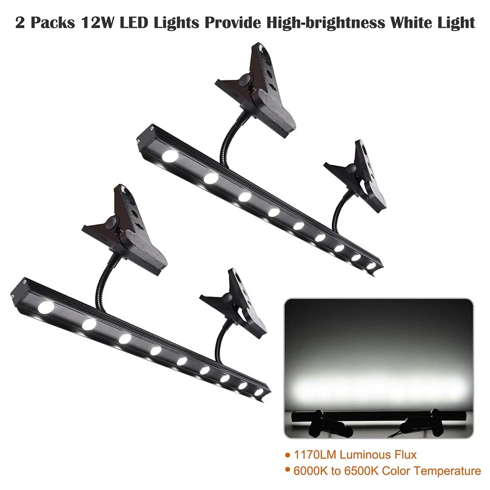 12W 19" Clamp-on Light Fixture for Banner Stands 2 Packs