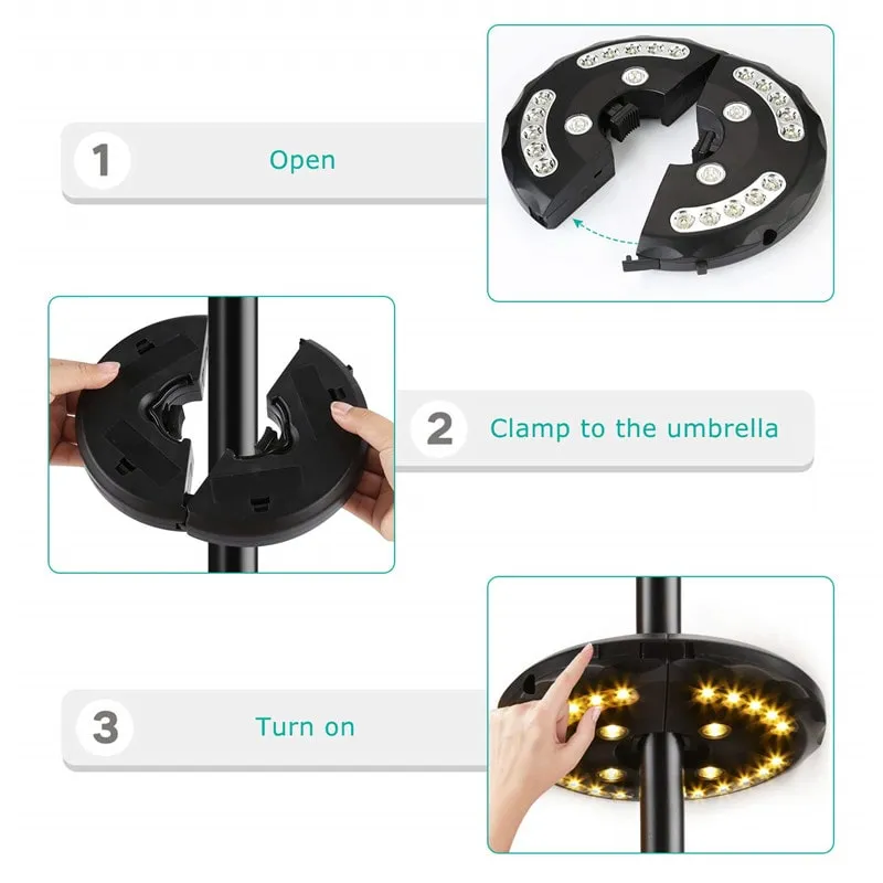 12W Rechargeable Cordless Camping Umbrella Lights