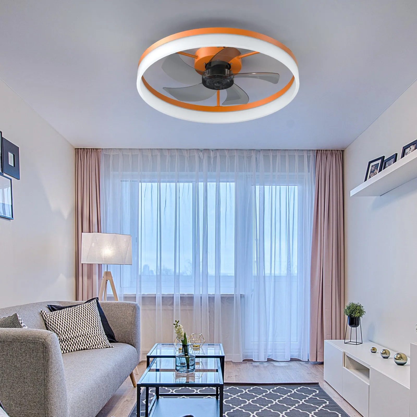 19.7" Simple LED Ring Chandelier Fan Modern Recessed Ceiling Light Chandelier Orange Ceiling Fan Light