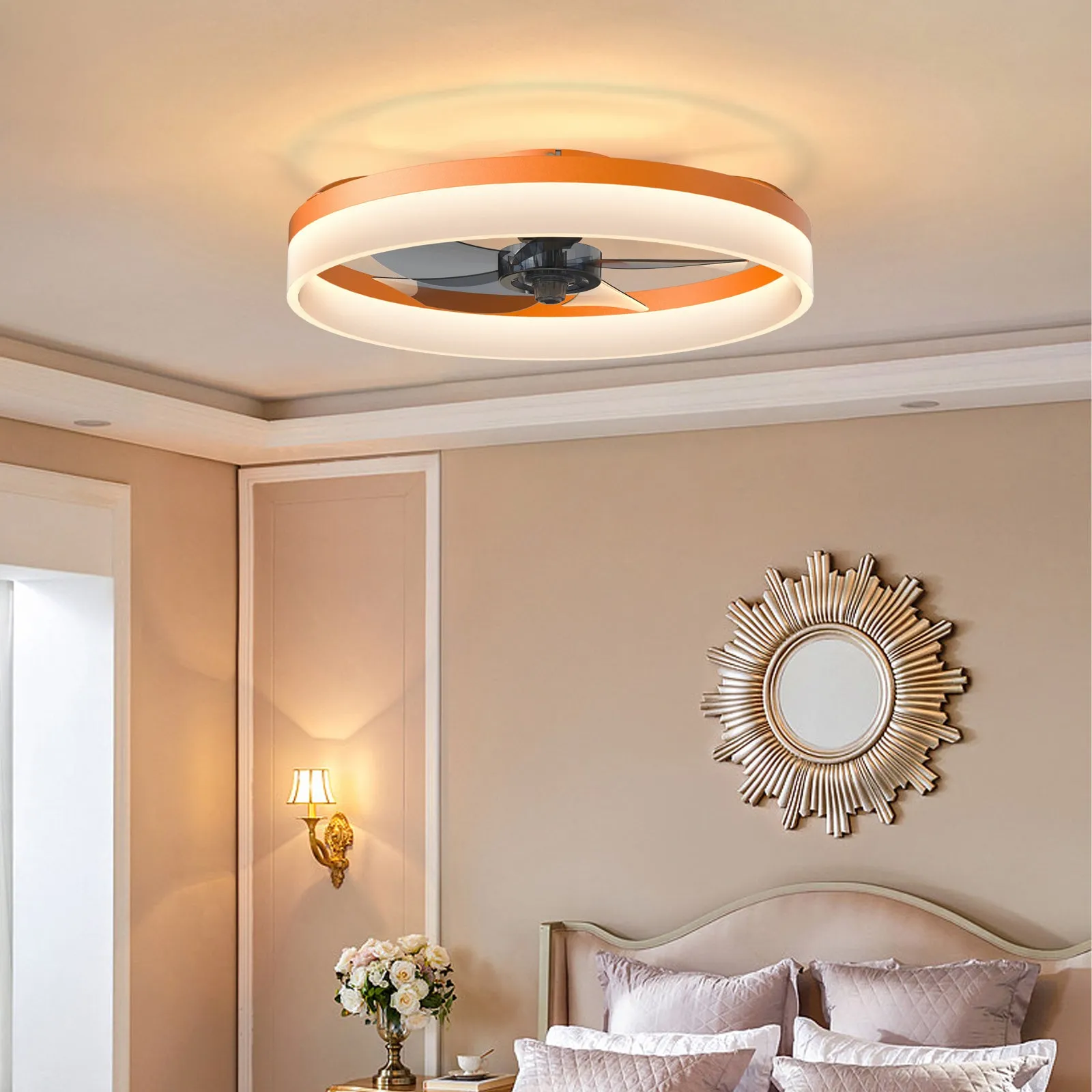 19.7" Simple LED Ring Chandelier Fan Modern Recessed Ceiling Light Chandelier Orange Ceiling Fan Light