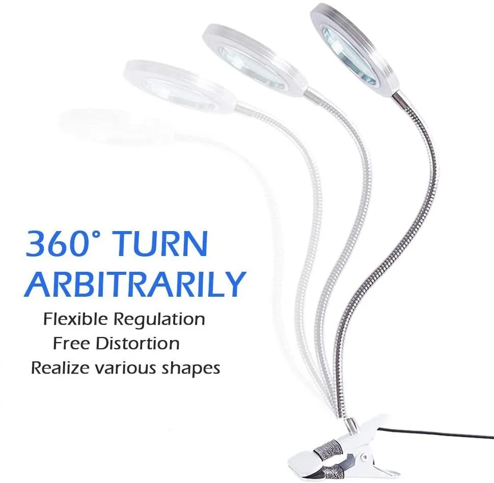 8X LED Magnifying Lamp w/ Clamp, 360° Gooseneck, USB Plugin