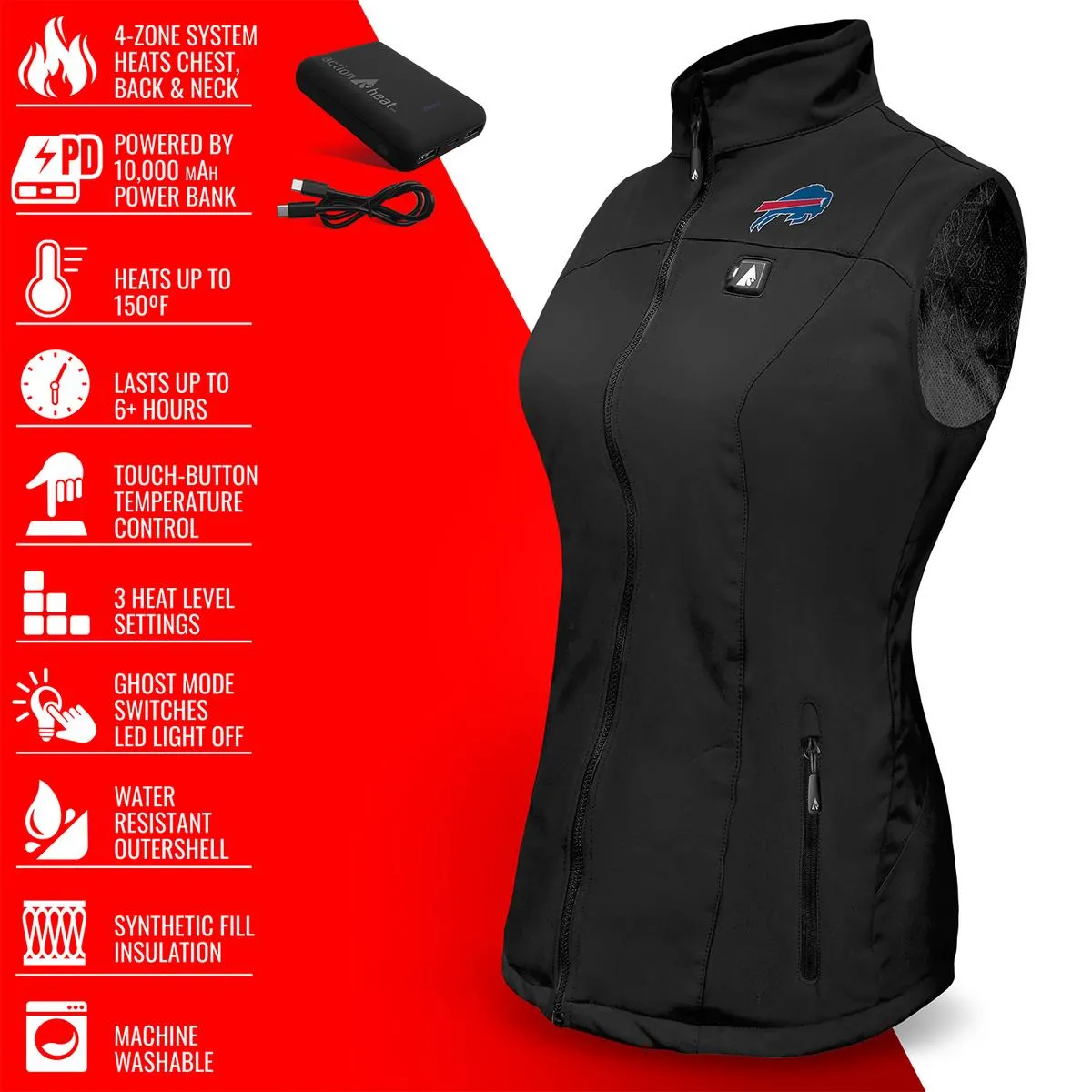 ActionHeat Buffalo Bills 5V Women's Softshell Battery Heated Vest