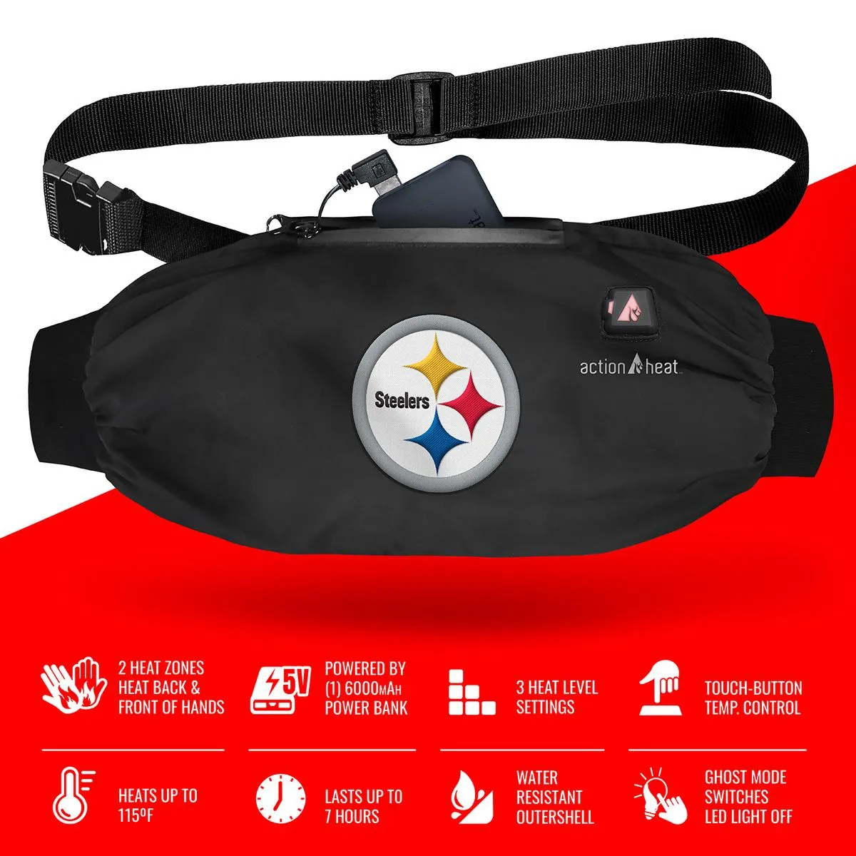 ActionHeat Pittsburgh Steelers 5V Battery Heated Hand Muff