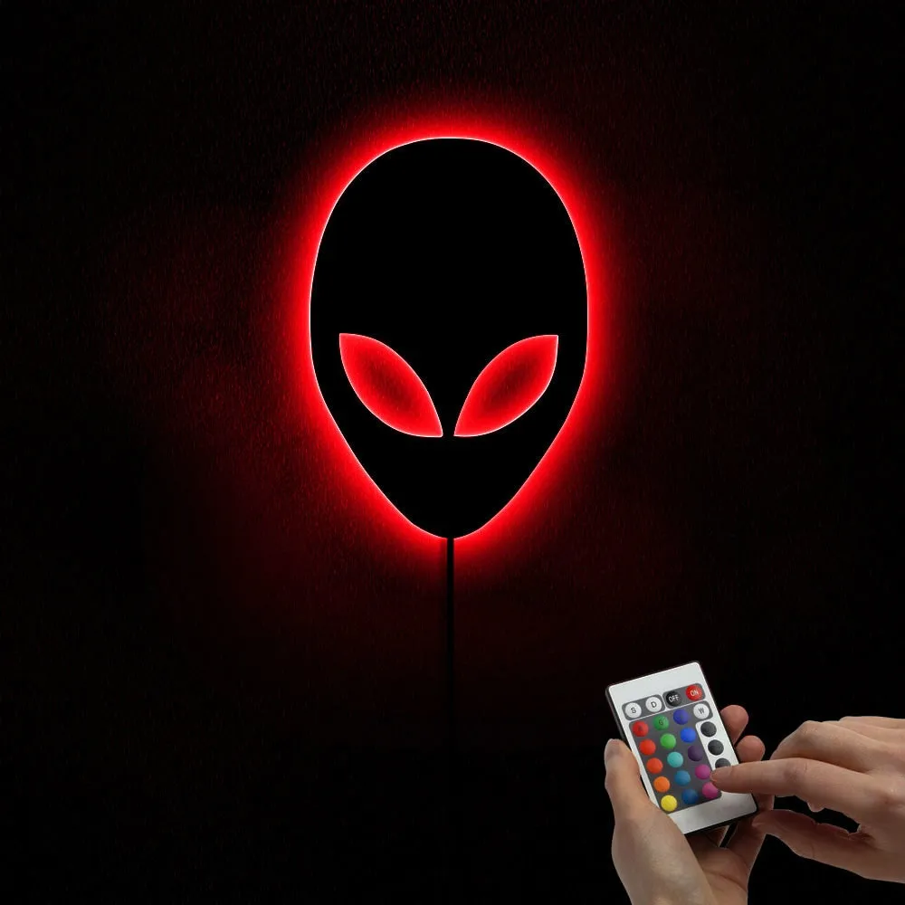 Alien Head Wall Mirror Home Decor Modern Design Martians Decorative Mirror With LED Backlight Saucer Man Hanging Acrylic Mirror