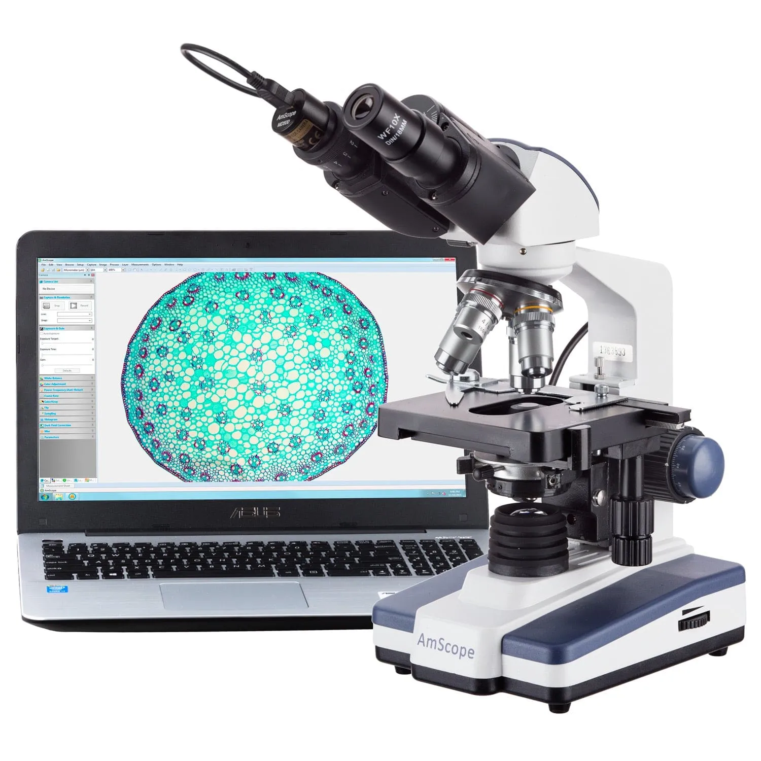 AmScope B120 Series Binocular Compound Microscope 40X-2000X Magnification with LED, Siedentopf Head, 2MP Digital Camera and 3D Stage