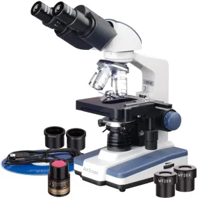 AmScope B120 Series Binocular Compound Microscope 40X-2000X Magnification with LED, Siedentopf Head, 2MP Digital Camera and 3D Stage