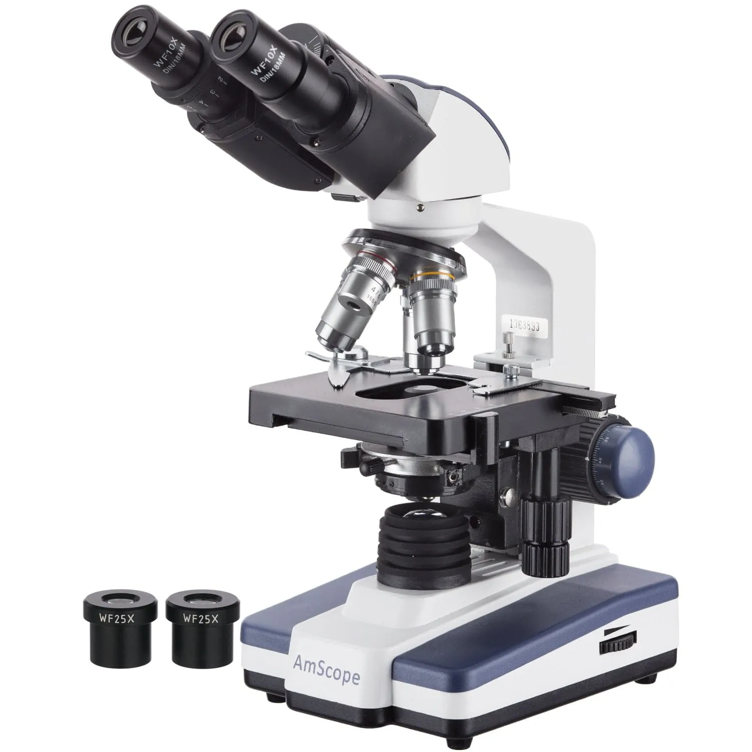 AmScope B120 Series Student & Professional LED Binocular Compound Microscope 40X-2500X Magnification With 1MP Digital Camera, 3D Stage and Interactive Student's Friendly Software Kit