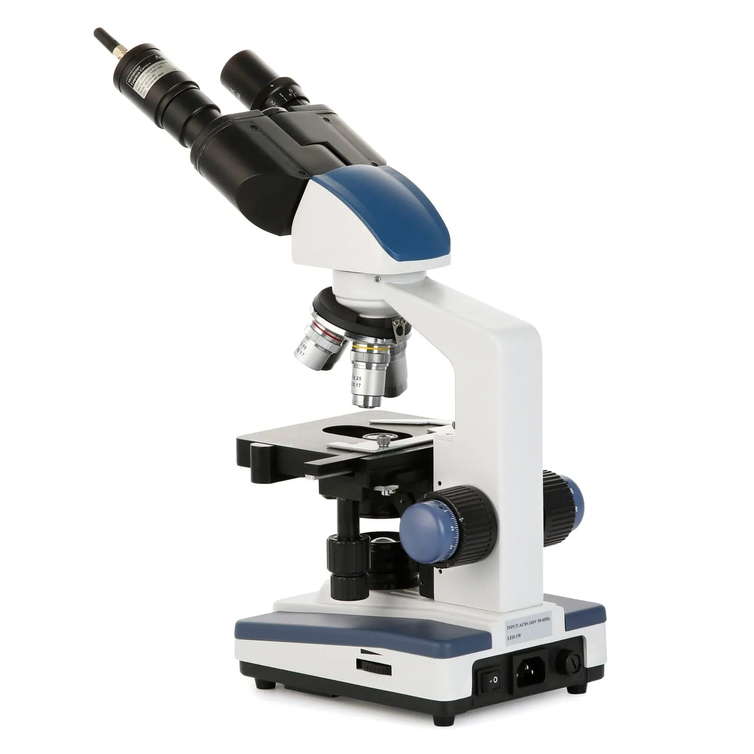 AmScope Binocular Compound Microscope 40X-2500X Magnification Student & Professional w/ LED, 3D Stage   Wi-Fi 2.0MP Digital Eyepiece Camera