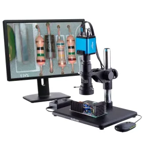 AmScope H800 Series Auto-focus HDMI Digital Inspection Microscope 0.7X-5X Zoom 1080p 60fps 2MP   Ring Light and C-mount Lens