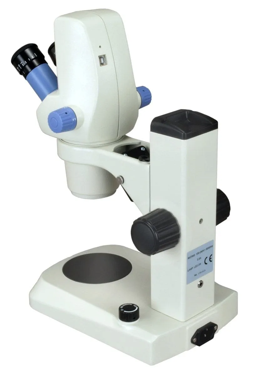 AmScope MD428C10 Series Zoom Digital Integrated Binocular Stereo Microscope 7X-30X Magnification on Track Stand with 1.3MP Imaging and LED Illumination