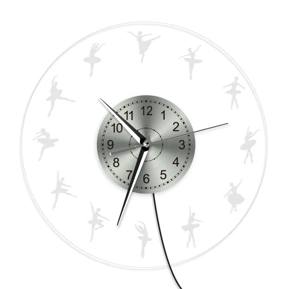 Ballerina LED Wall Clock Iconic Dancers Acrylic Edge Lit Transparent Decorative Clock Wall Watch With Multi Colors Backlights