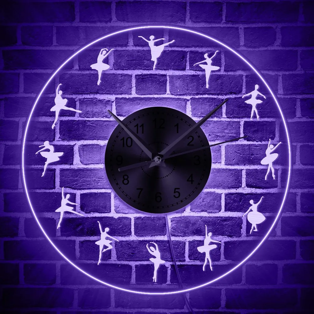 Ballerina LED Wall Clock Iconic Dancers Acrylic Edge Lit Transparent Decorative Clock Wall Watch With Multi Colors Backlights