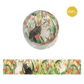 BGM Foil Stamping Masking Tape: Flowers and Cats - Let's Play Together