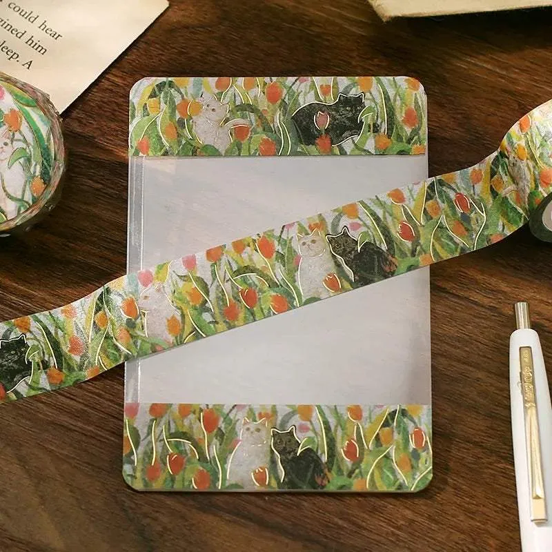 BGM Foil Stamping Masking Tape: Flowers and Cats - Let's Play Together