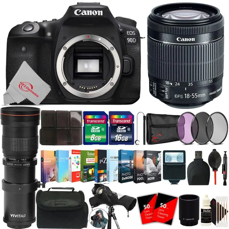 Canon EOS 90D 32.5MP DSLR Camera with 18-55mm and 420-800mm Lens Accessory Bundle