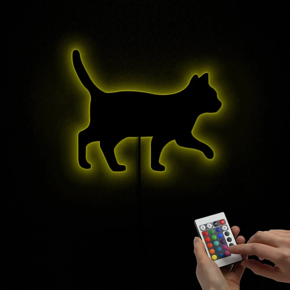 Cat Walking On The Wall Decorative Mirror Girl Room Makeup Wall Mirror Kitten Cat Home Decor Moder Design Mirror With LED Light