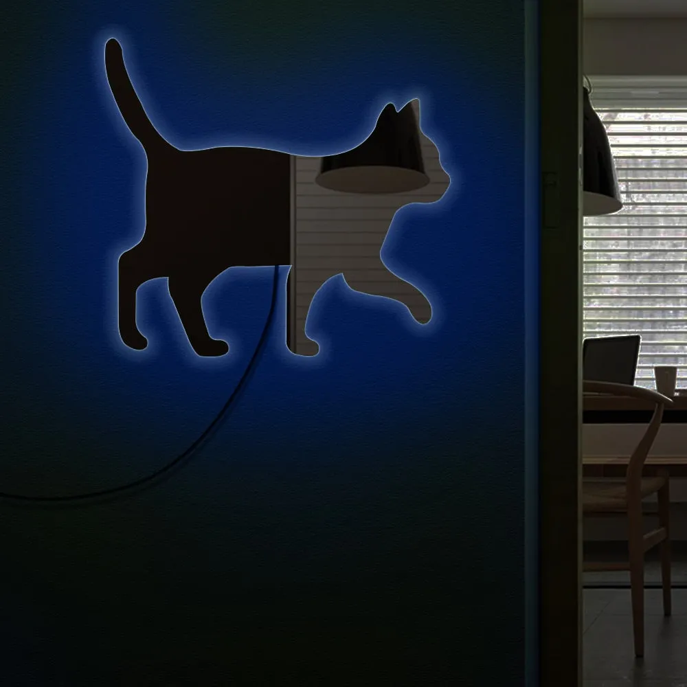 Cat Walking On The Wall Decorative Mirror Girl Room Makeup Wall Mirror Kitten Cat Home Decor Moder Design Mirror With LED Light