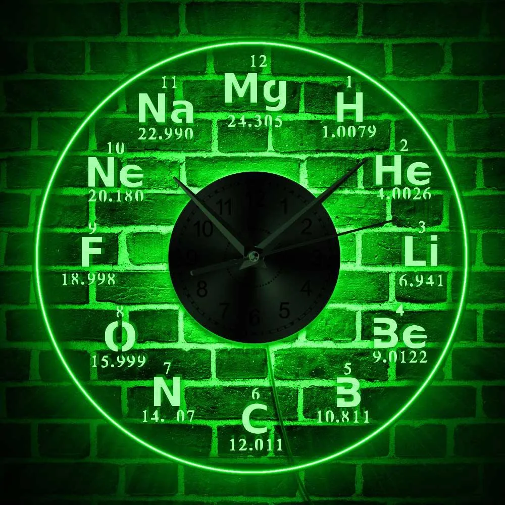 Chemical Elements LED Wall Clock Chemistry Color Changes Backlight Modern Wall Clock Science Biology Periodic Table Clock