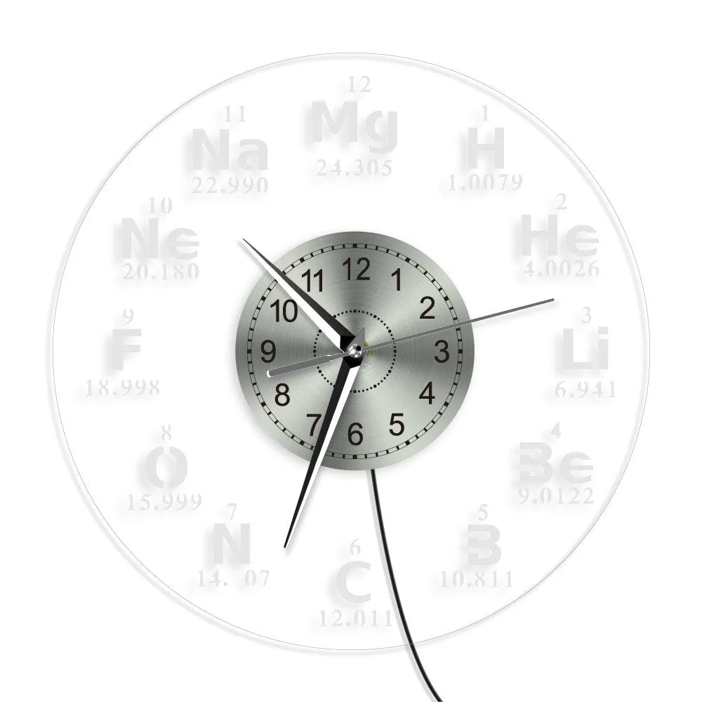 Chemical Elements LED Wall Clock Chemistry Color Changes Backlight Modern Wall Clock Science Biology Periodic Table Clock