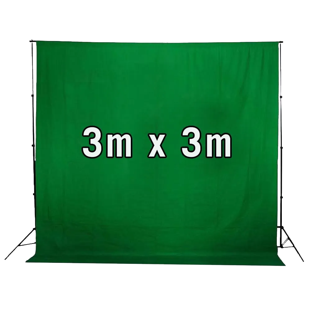 Chroma Key Green Screen 3m x 3m Cotton Muslin Backdrop