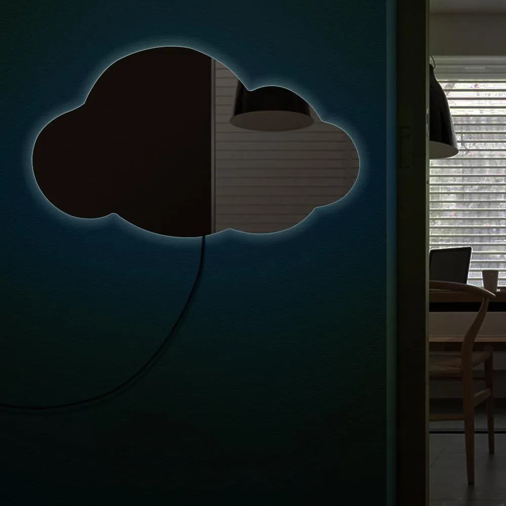 Cloudy Wall Mirror Weather Art Modern Home Decor Hanging Cloud Decorative Mirror Cloud Silhouette Acrylic Mirror With LED Light