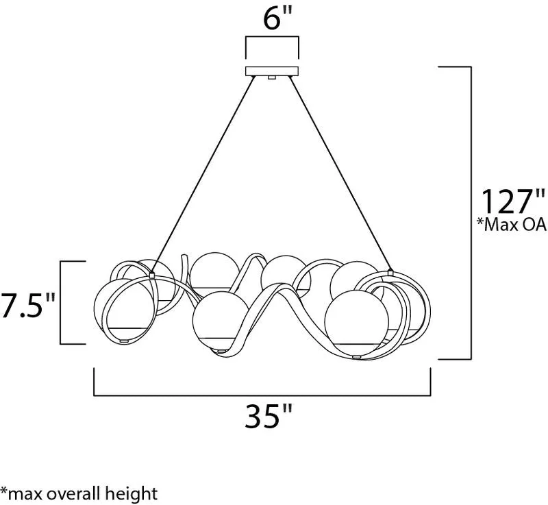 Curlicue 35" 8 Light Entry Foyer Pendant in Black and Polished Nickel