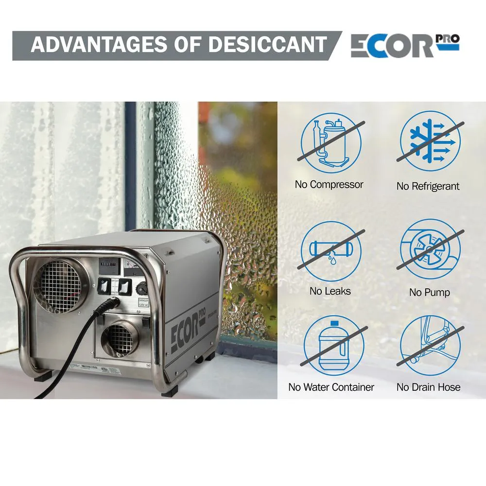 Ecor Pro EPD200 PRO DryFan 200 Pint Stainless Steel Desiccant Dehumidifier - 120V