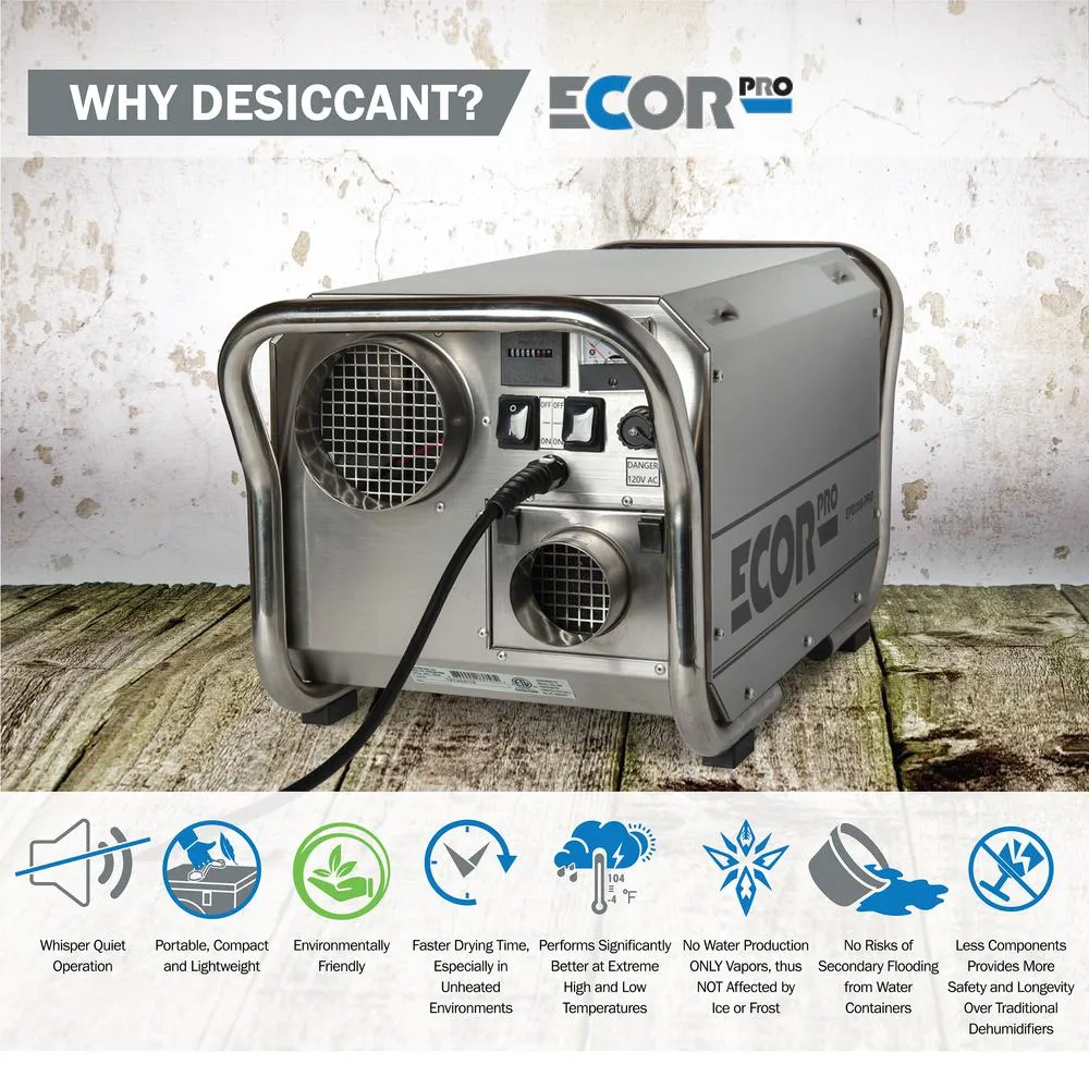 Ecor Pro EPD200 PRO DryFan 200 Pint Stainless Steel Desiccant Dehumidifier - 120V