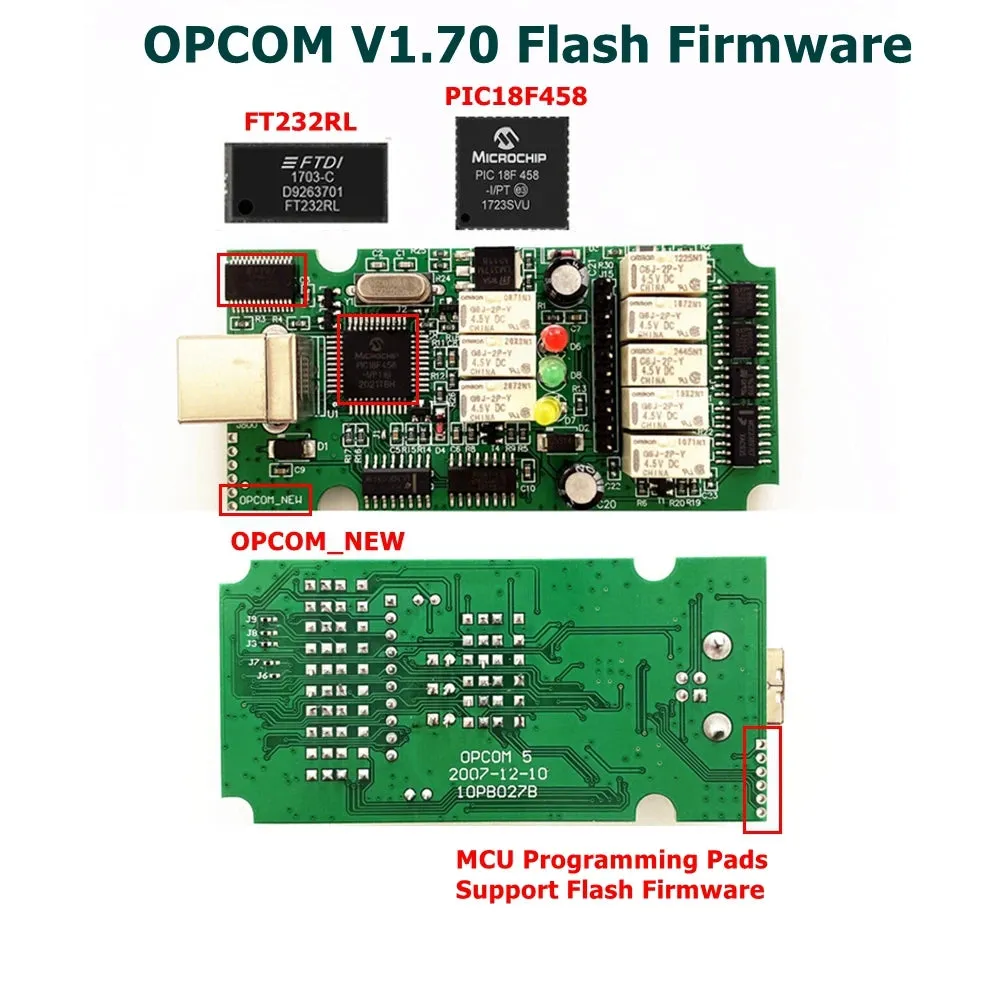 Firmware OPCOM V1.99/1.95/1.78/1.70/1.65 OBD2 for CAN-BUS Code Reader For Opel OP COM OP-COM Diagnostic PIC18F458 FTDI Chip