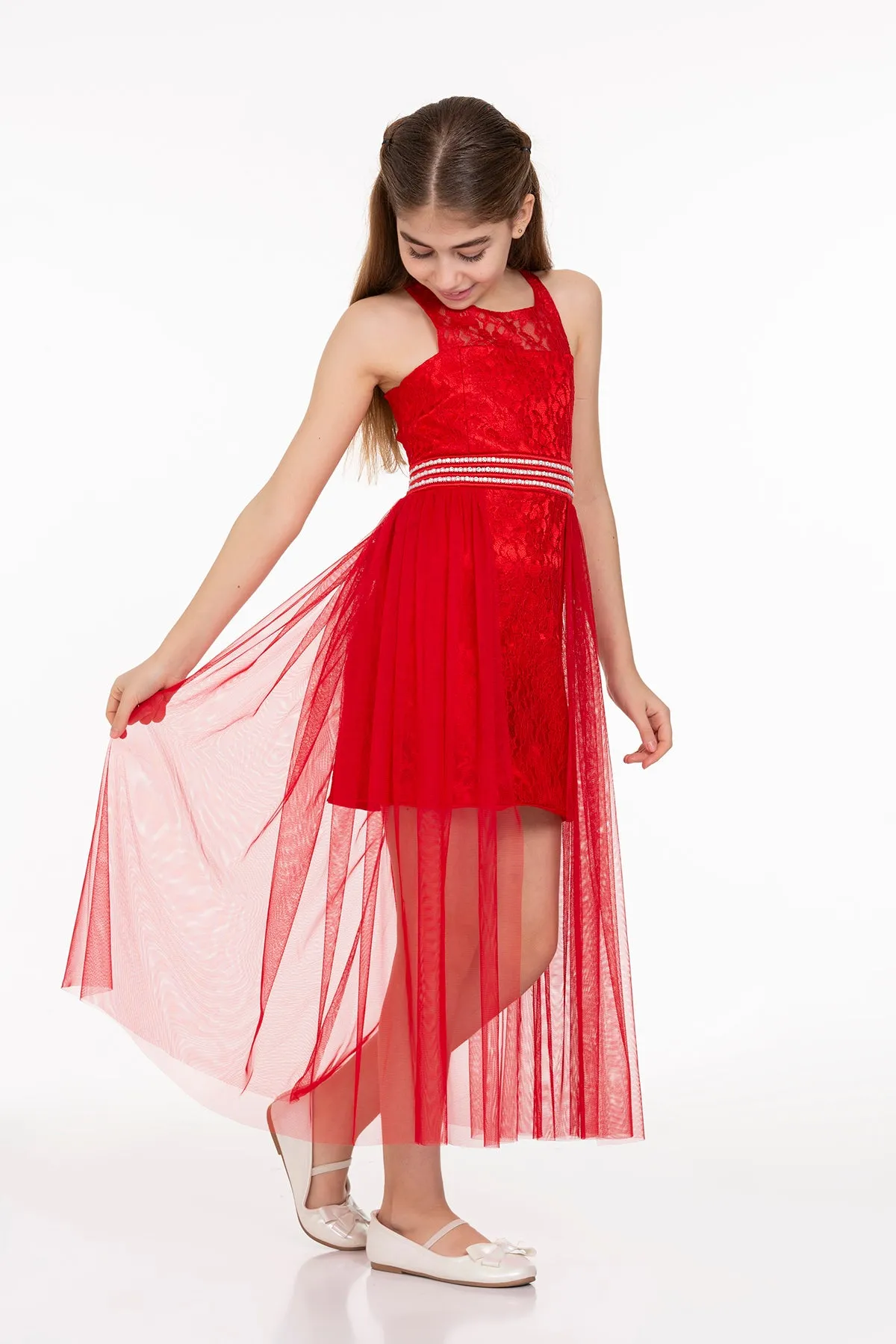 Girls' pearl stone tulle trend evening dress ak2229