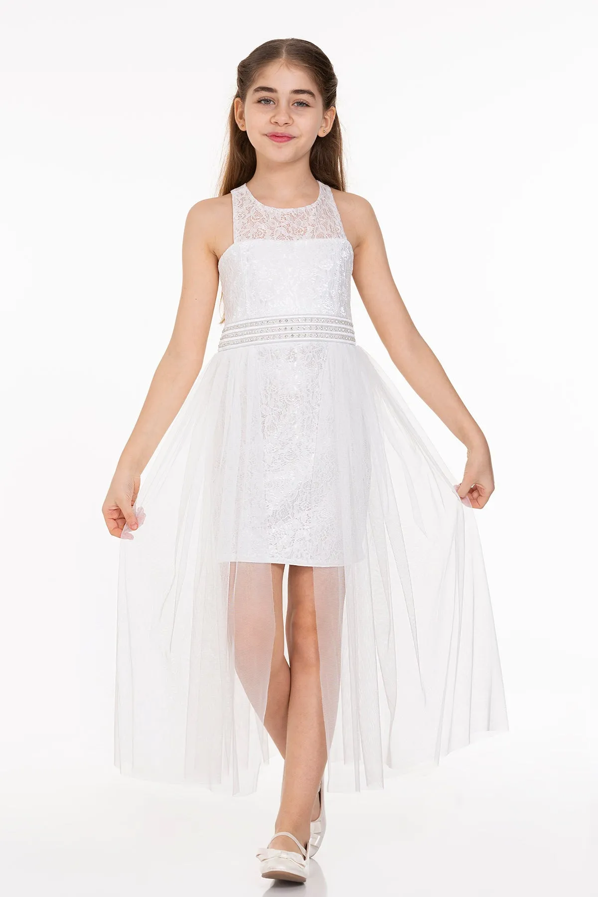 Girls' pearl stone tulle trend evening dress ak2229