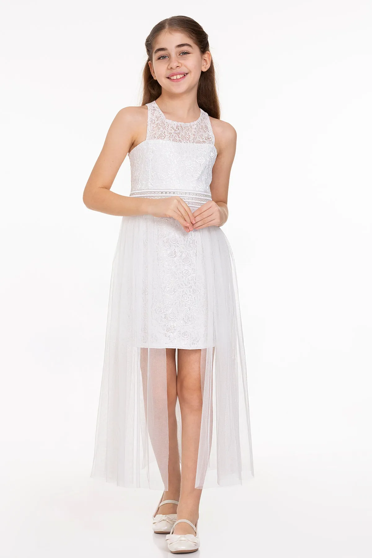 Girls' pearl stone tulle trend evening dress ak2229