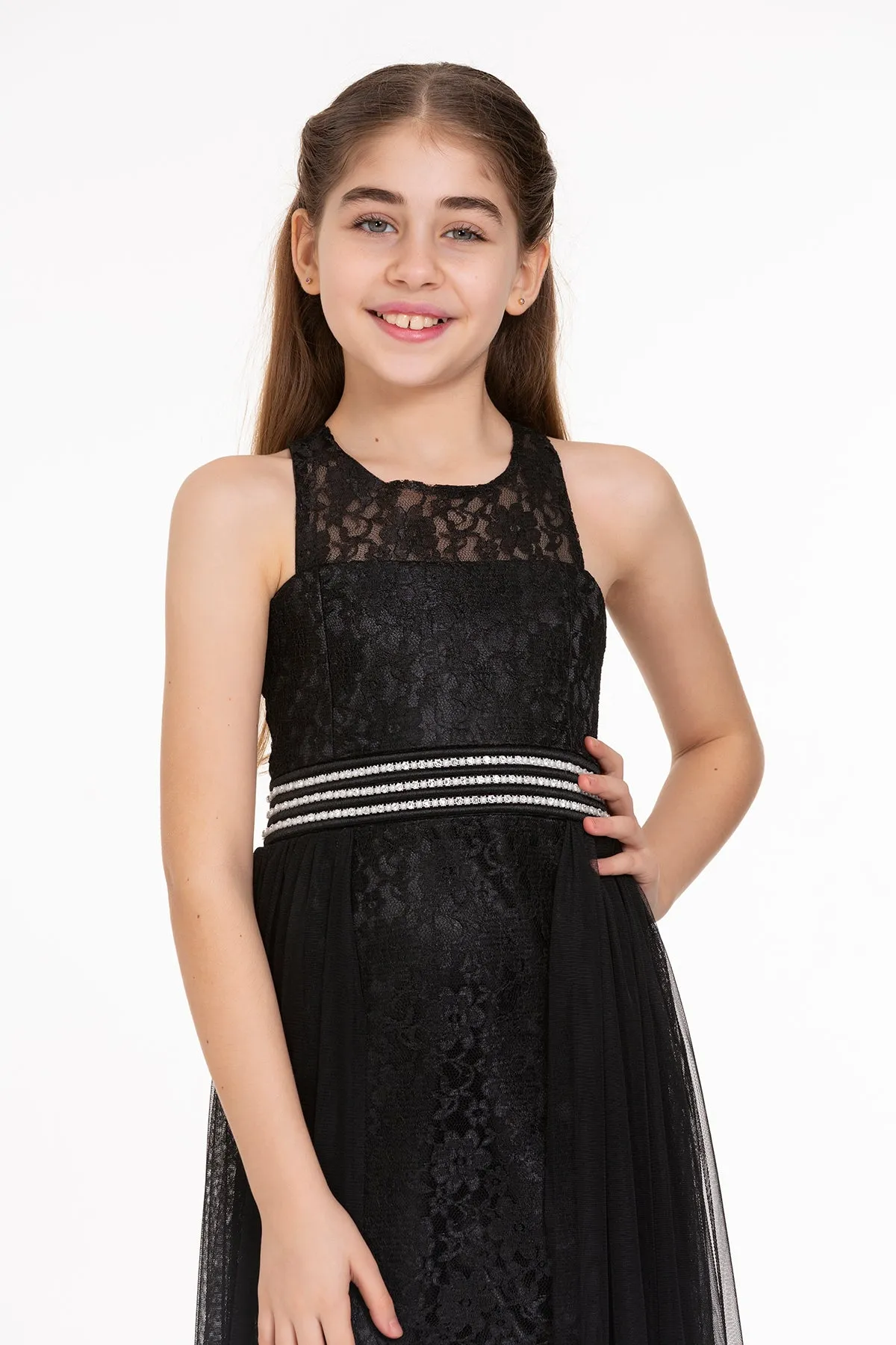 Girls' pearl stone tulle trend evening dress ak2229