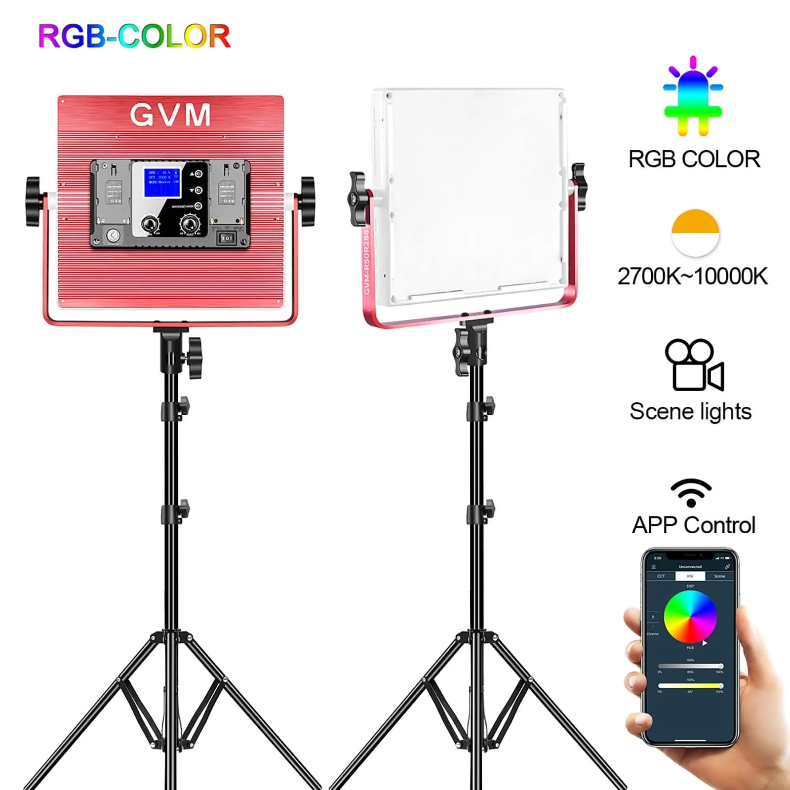 GVM R50R288 50W High Power Soft Light Bi-Color & RGB Video Light