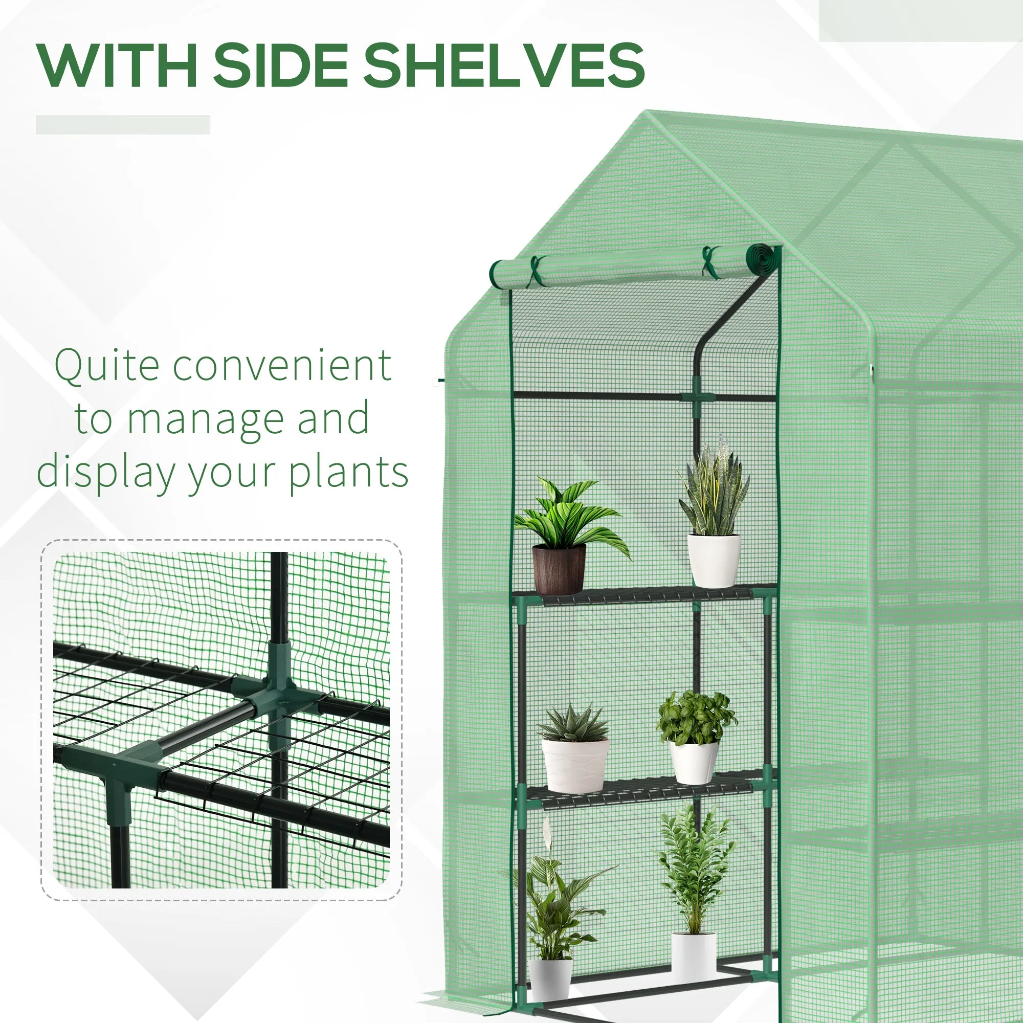 Lean to Greenhouses with Shelves Polytunnel Steeple Green house Grow House Removable Cover 143x138x190cm, Green