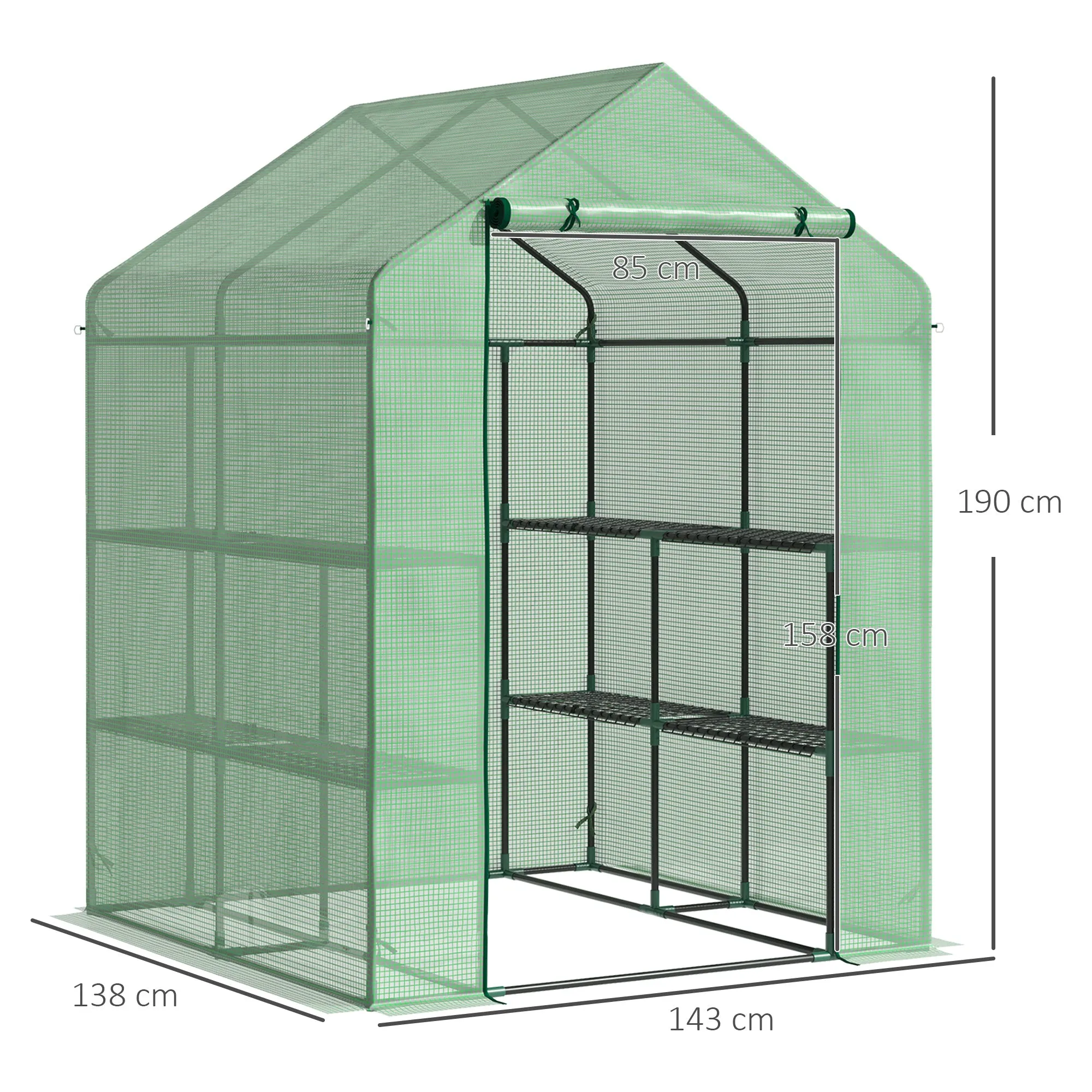 Lean to Greenhouses with Shelves Polytunnel Steeple Green house Grow House Removable Cover 143x138x190cm, Green