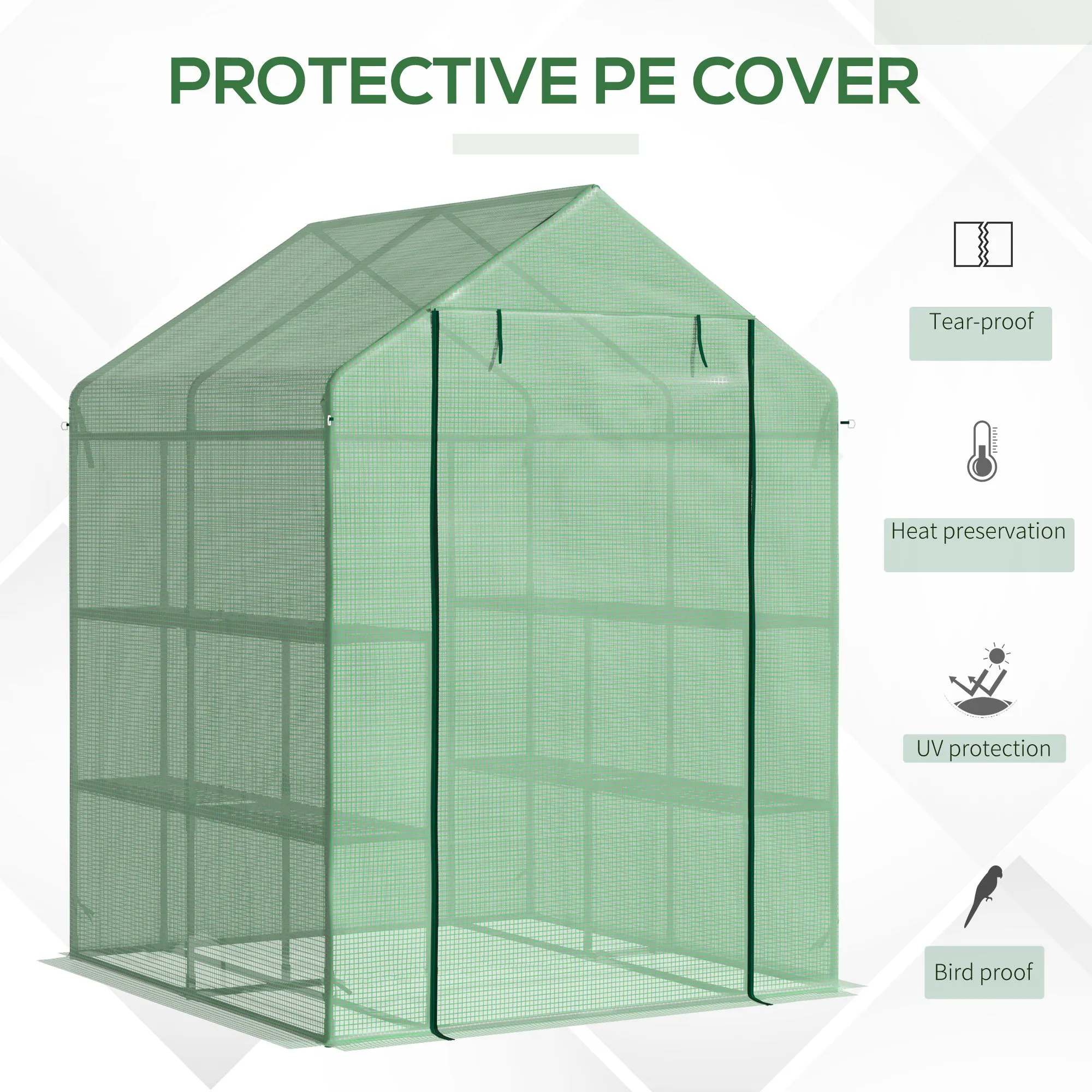 Lean to Greenhouses with Shelves Polytunnel Steeple Green house Grow House Removable Cover 143x138x190cm, Green