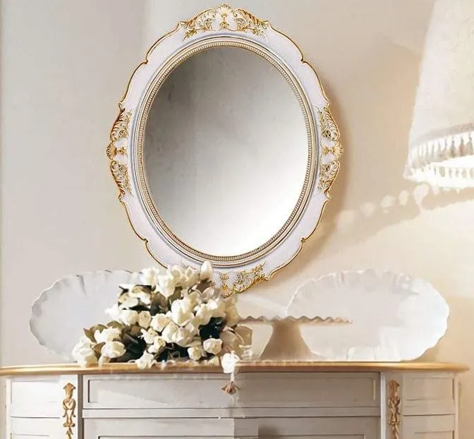 Lightweight Oval Wall Mirror - Antique White, 38x33 cm