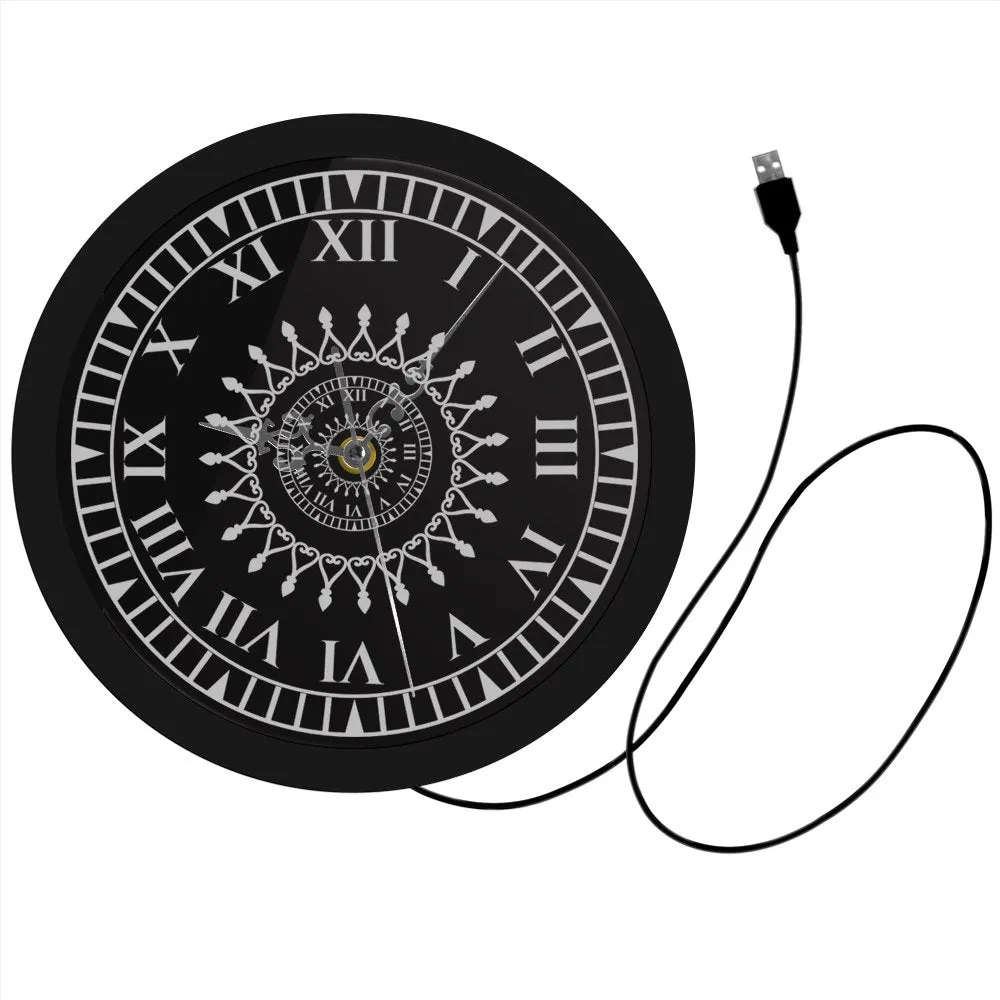 Mandala Flower Design Living Room Wall Decor LED Neon Sign Lighted 3D Wall Clock With Roman Numerals Spritual Geometric Pattern