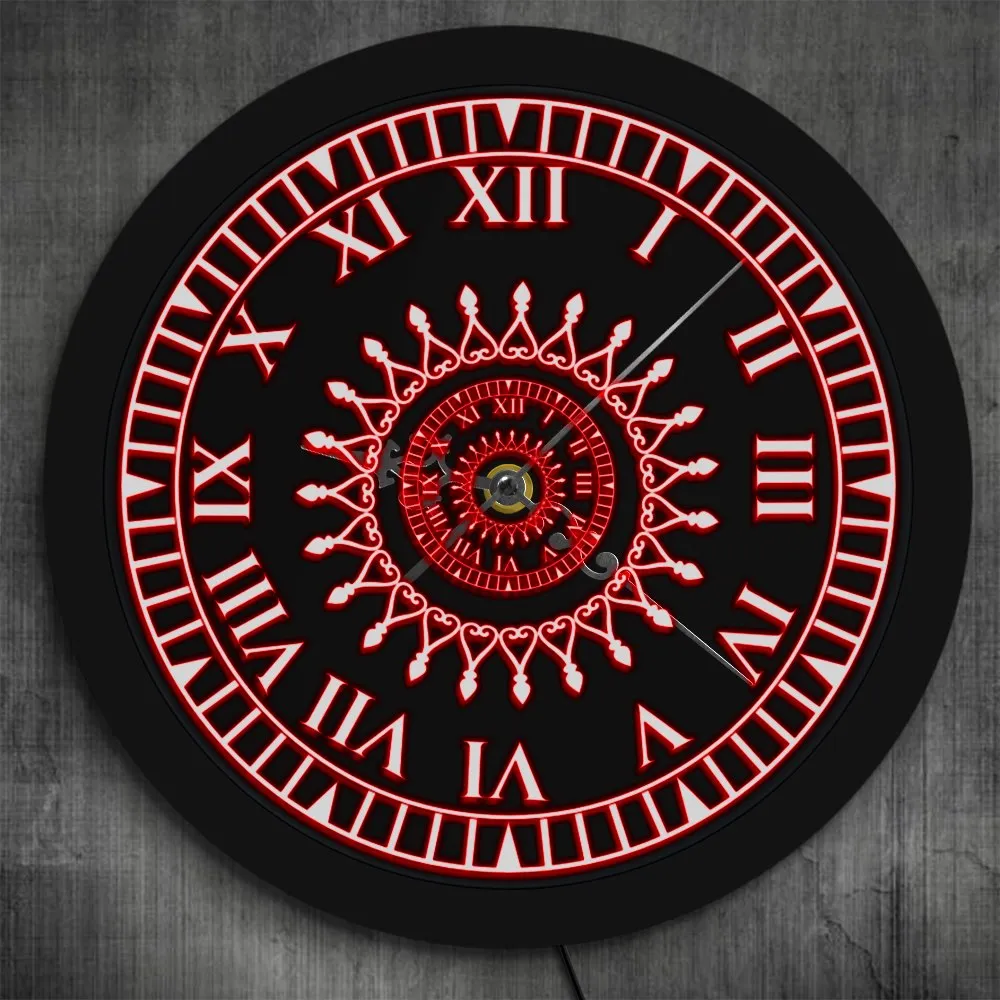 Mandala Flower Design Living Room Wall Decor LED Neon Sign Lighted 3D Wall Clock With Roman Numerals Spritual Geometric Pattern