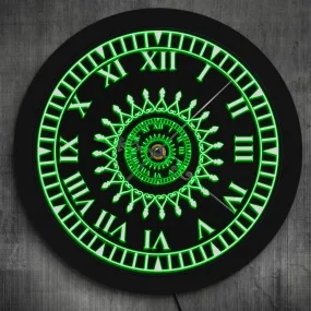 Mandala Flower Design Living Room Wall Decor LED Neon Sign Lighted 3D Wall Clock With Roman Numerals Spritual Geometric Pattern