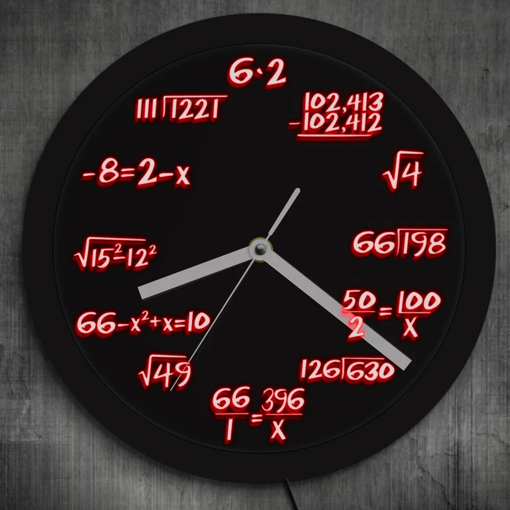 Math Wall Clock with LED illumination Math Formula Pop Equation Luminous Wall Clock Watch Scicence Educational Gifts For Kids