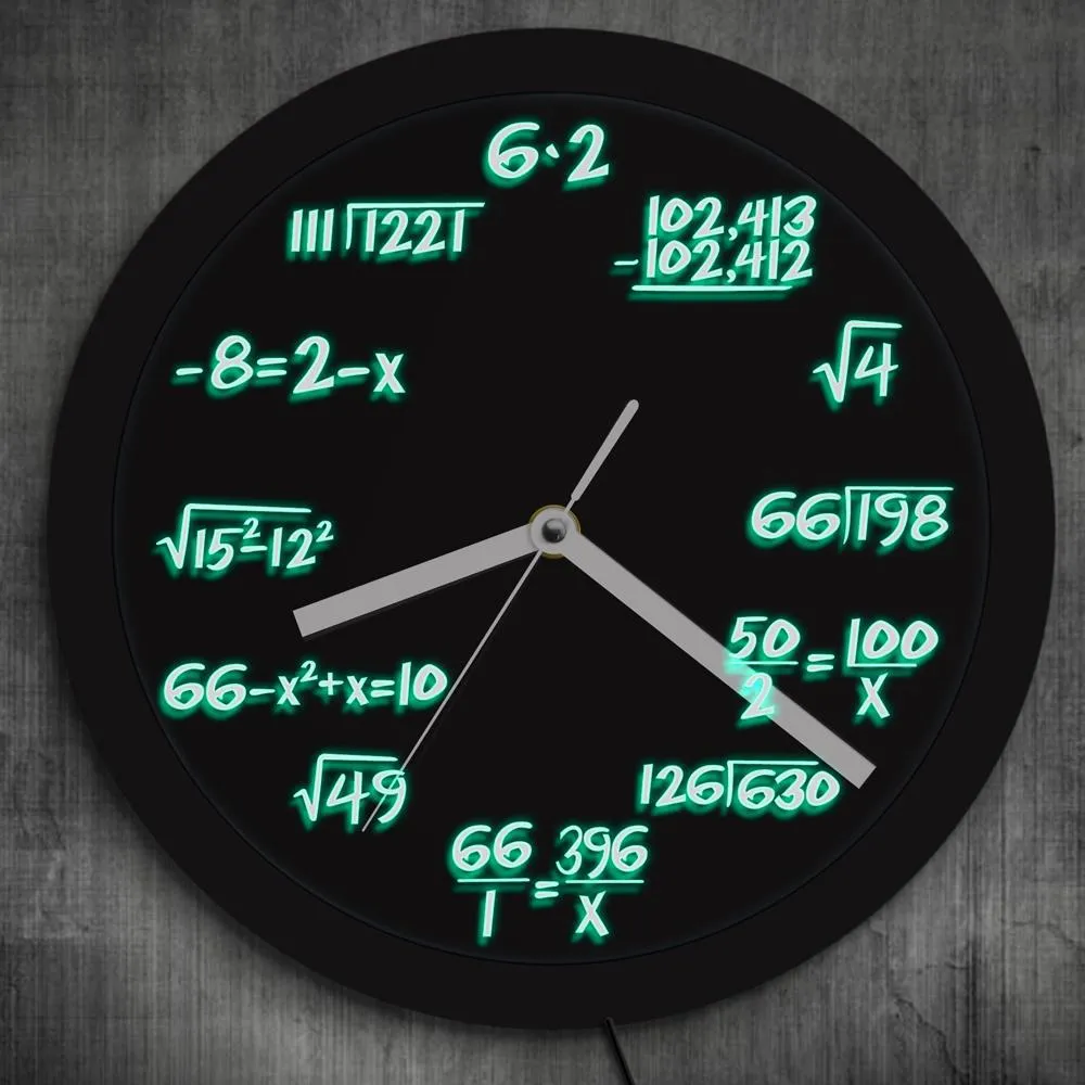 Math Wall Clock with LED illumination Math Formula Pop Equation Luminous Wall Clock Watch Scicence Educational Gifts For Kids