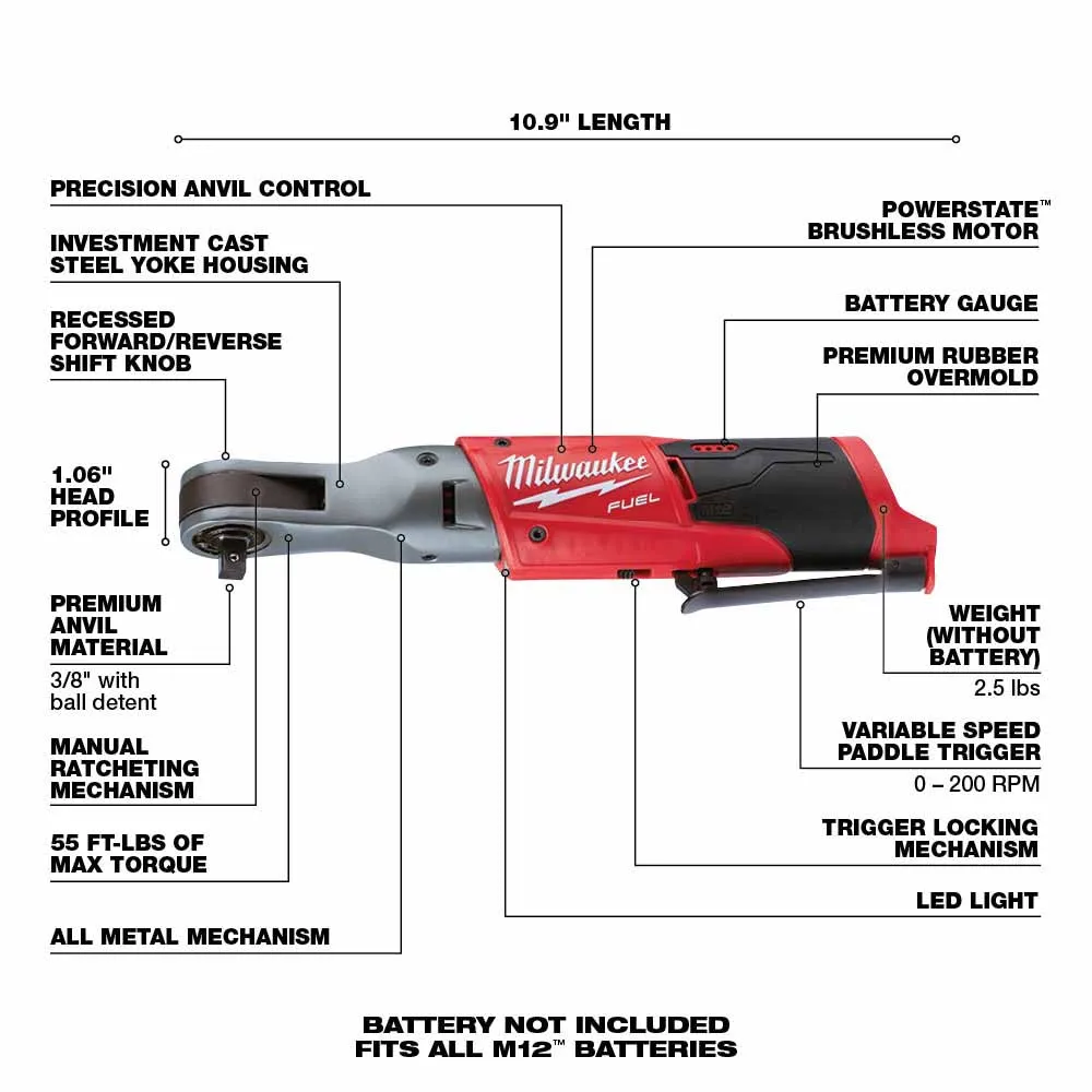 Milwaukee 2557-20 M12 FUEL 3/8" Ratchet Bare Tool