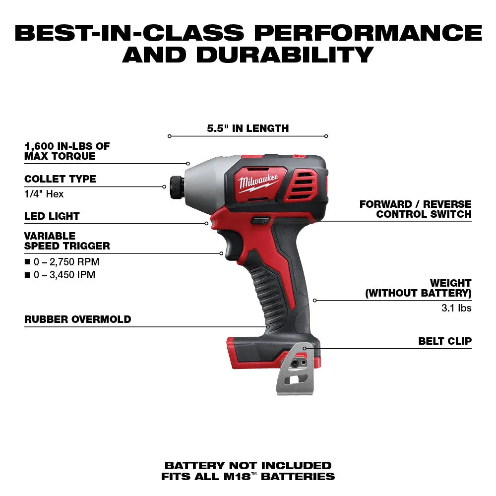 Milwaukee 2695-24 M18 Cordless Combo Compact Hammer Drill/Hackzall/1/4 Hex Impact Driver/Work Light/Charger/2 Battery