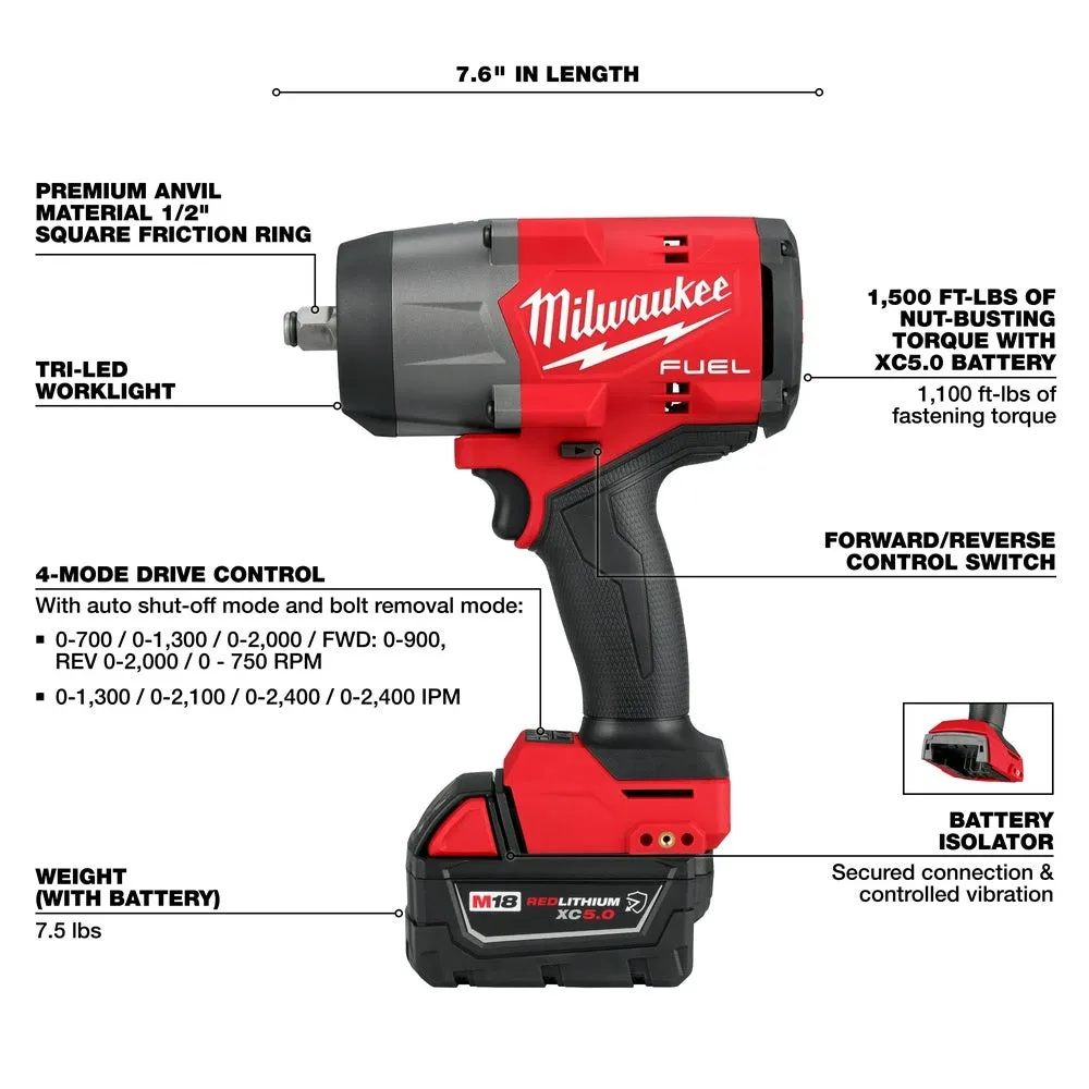 Milwaukee 2967-22GG M18 FUEL 1/2" HTIW w/ Friction Ring & Grease Gun Combo Kit