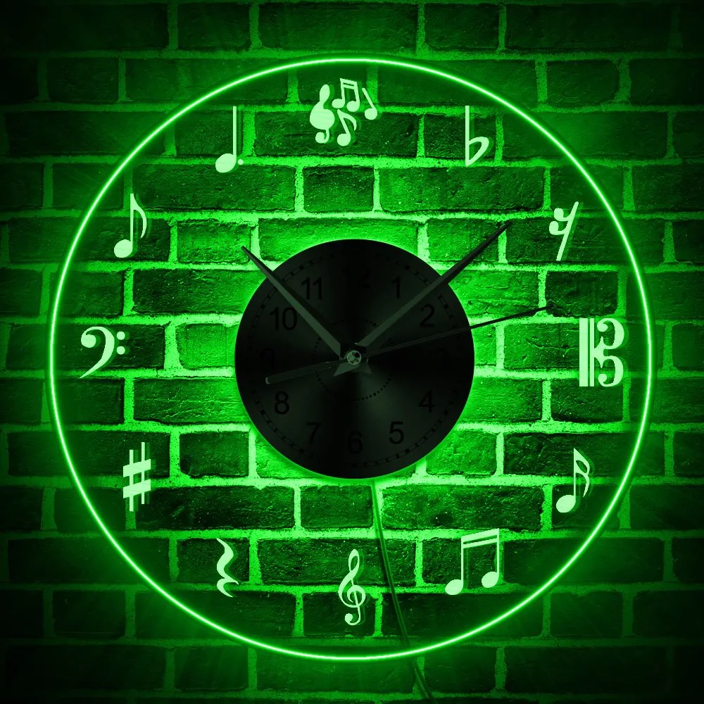 Music Notes Wall Art LED Lighting Wall Decor Modern Design Wall Clock With LED Backlight Treble Clef Lighted Sign Music Lover