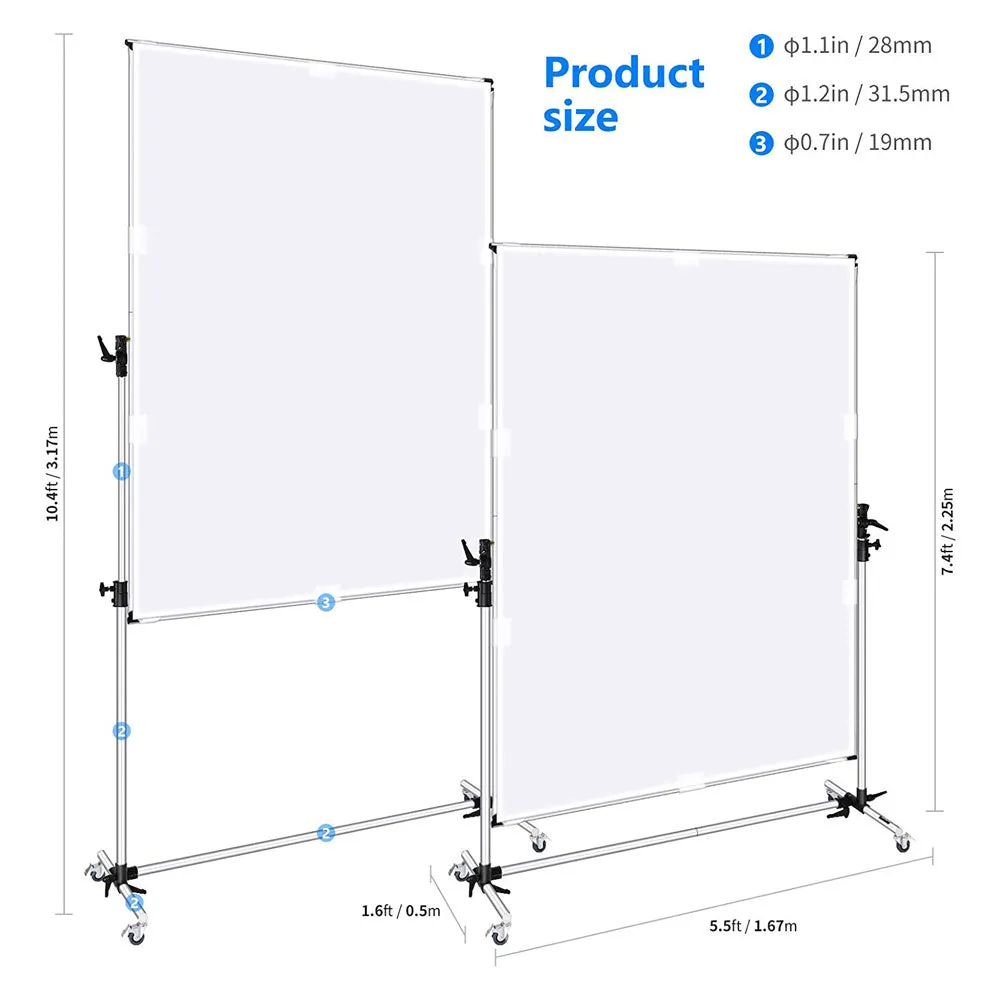 Neewer Medium Overhead Fold Away Diffuser Frame & Wheel Stands (140cm x 200cm)