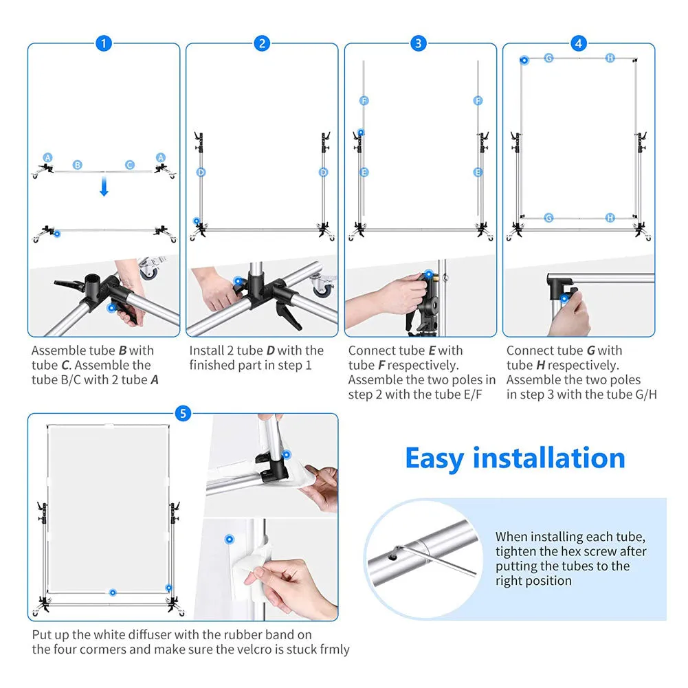 Neewer Medium Overhead Fold Away Diffuser Frame & Wheel Stands (140cm x 200cm)